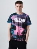 Koszulka slim z nadrukiem all over - niebieski - CROPP - small1
