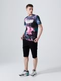 Koszulka slim z nadrukiem all over - niebieski - CROPP - small2