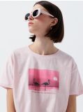 Koszulka oversize z nadrukiem - różowy - CROPP - small1