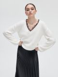 Sweter z ozdobną koronką - kremowy - CROPP - small1
