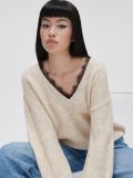 Sweter z ozdobną koronką - beżowy - CROPP - small1