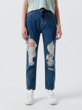 Niebieskie jeansy mom z wysokim stanem - niebieski - CROPP - small2
