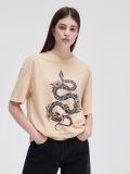 Oversize-T-Shirt mit Druck - Beige - CROPP - small1