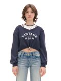 Bluză de trening scurtă, cu imprimeu - bleumarin - CROPP - small1