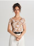Body z krótkim rękawem - beżowy - CROPP - small1