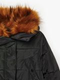 Kabát s límcem z umělé kožešiny - černý - CROPP - small4
