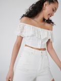 Кроп топ з ажурною оборкою - білий - CROPP - small1