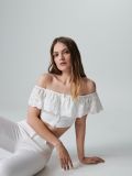 Кроп топ з ажурною оборкою - білий - CROPP - small4