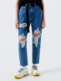Jeansy mom z paskiem - niebieski - CROPP - small2