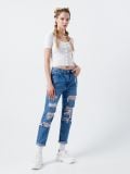 Džíny mom s ozdobným řetízkem - modrá - CROPP - small1