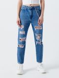 Džíny mom s ozdobným řetízkem - modrá - CROPP - small2