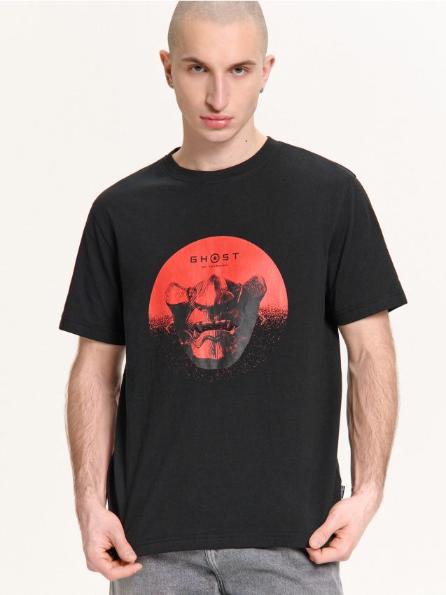 r*0様 Tシャツ-002kyuchan Tricou negru cu imprimeu Ghost of Tsushima Culoare negru - CROPP