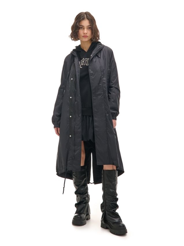 Czarna parka z kapturem - CROPP - 048AR-99X