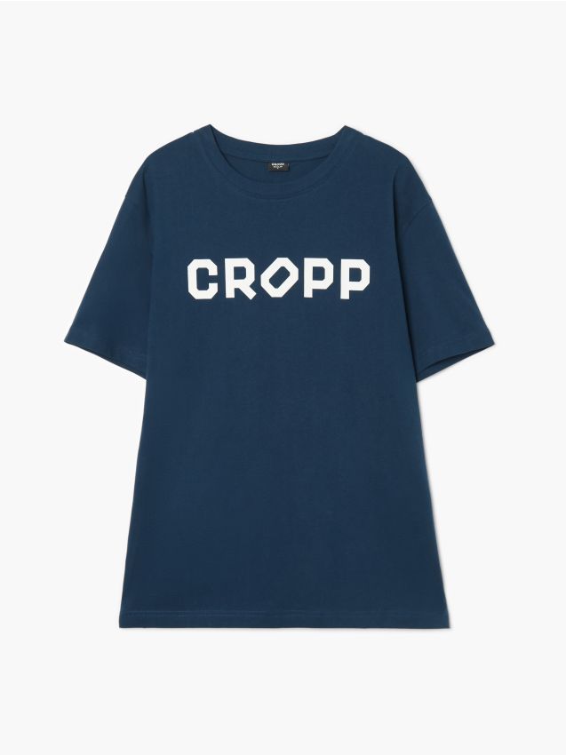 Granatowa koszulka z napisem Cropp