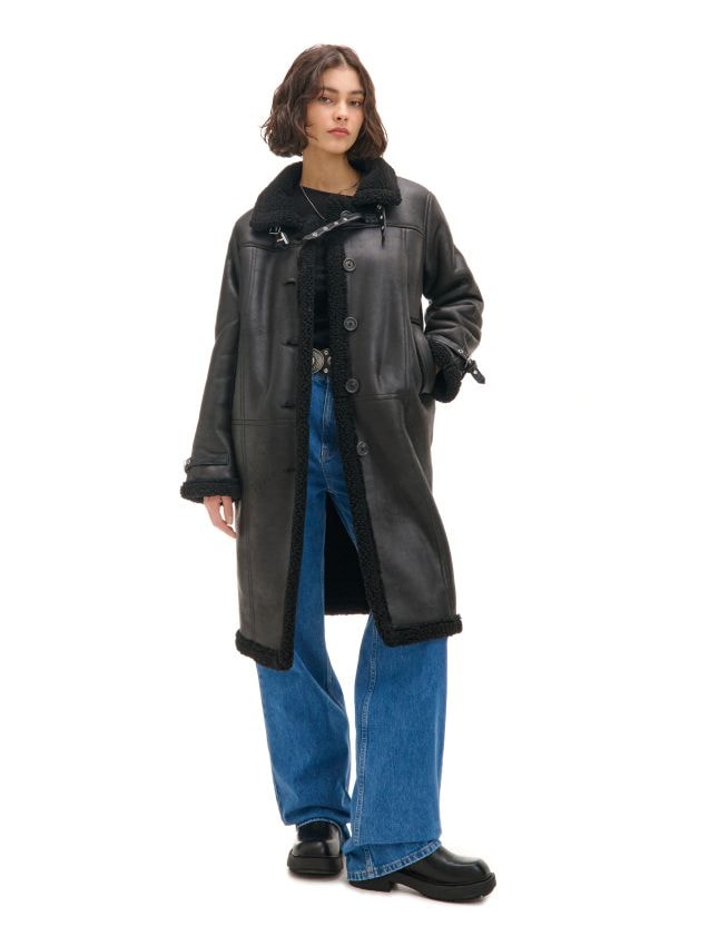 Jednorzędowy płaszcz typu sherpa - CROPP - 018AR-99X