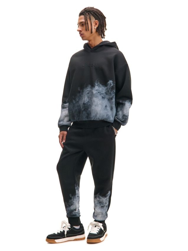 Czarna bluza z kapturem i motywem dymu - CROPP - 068FN-99X
