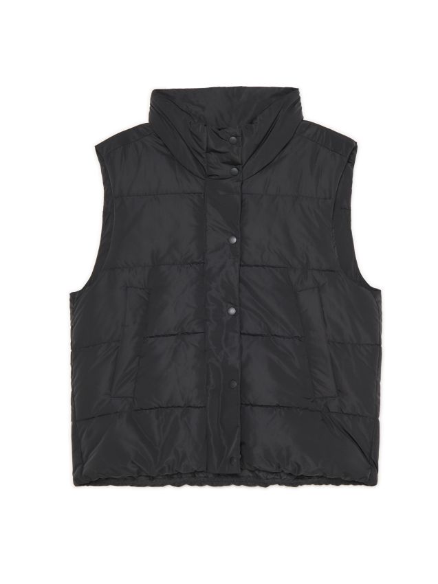 Czarna kurtka puffer z efektem skóry - CROPP - 096AR-99X