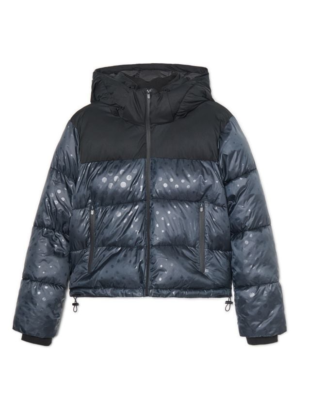 Połyskująca kurtka puffer z odpinanym kapturem - CROPP