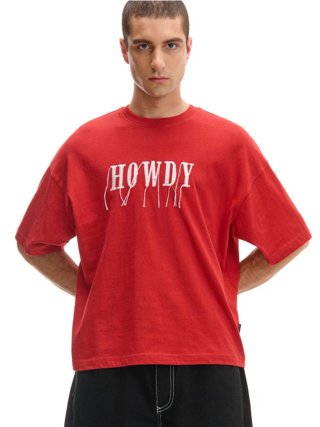 Czerwona koszulka z haftem - CROPP - 079FP-29X