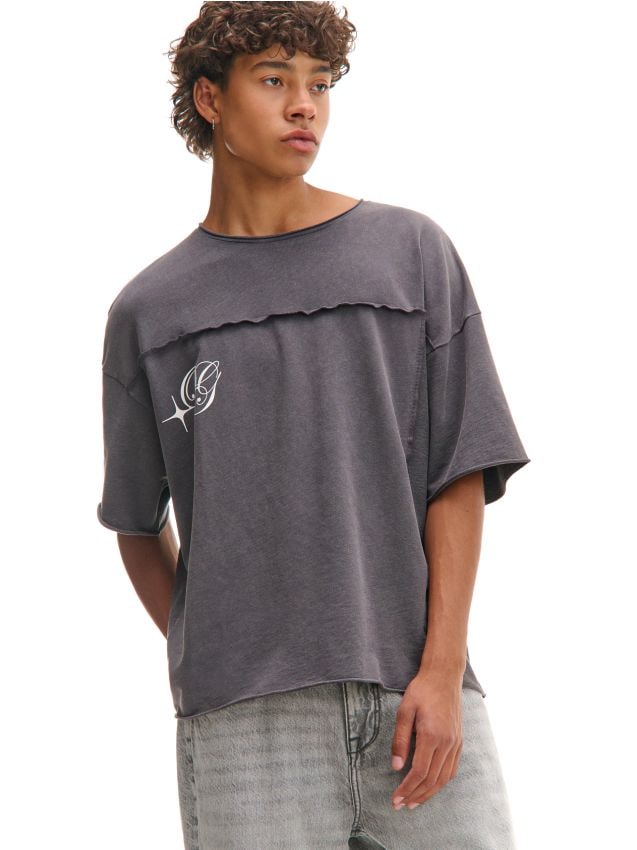 Szara koszulka longsleeve z efektem sprania - CROPP - 516DE-90X