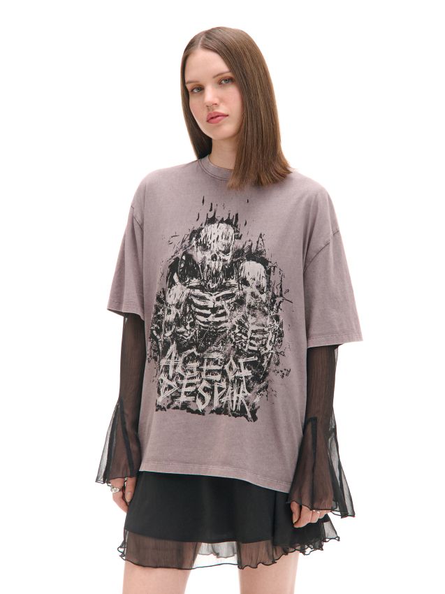 Szara koszulka z motywem kościotrupów UNISEX