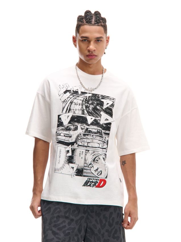 Tricou albă cu imprimeu Initial D Culoare alb - CROPP - 085DF-00X