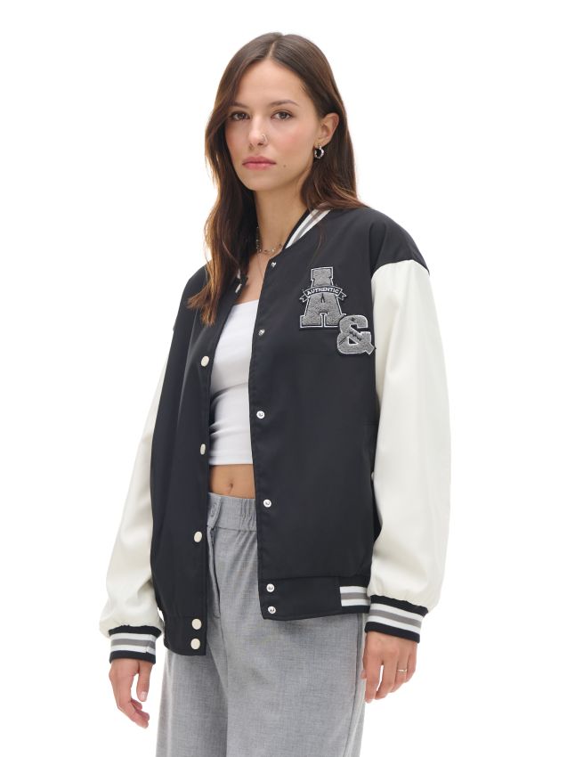 Czarna kurtka bomber z naszywkami - CROPP - 086AR-99X