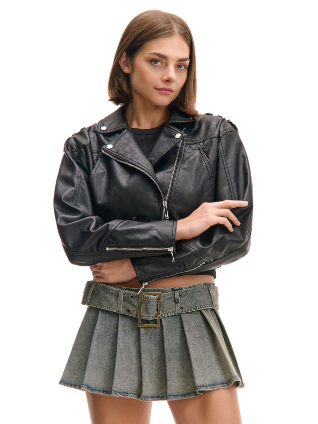 【K.RAMONE】 Ramoneska z futrzanym kołnierzem Kolor czarny - RESERVED