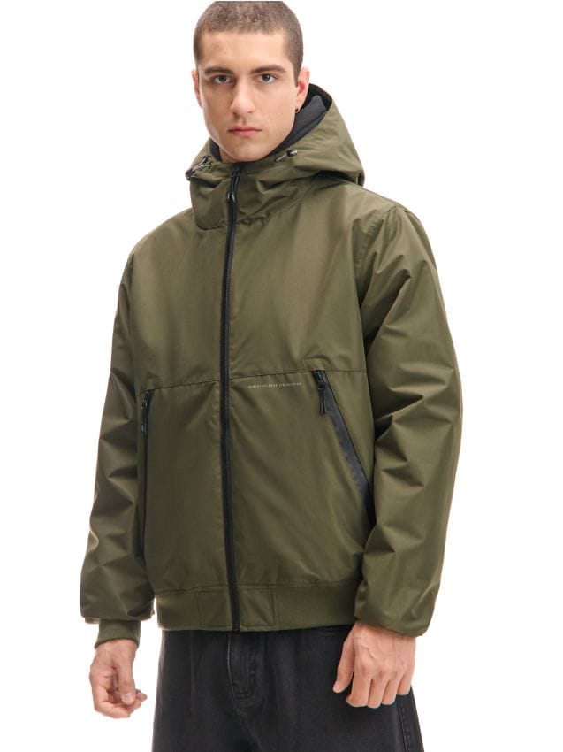 Oliwkowa solidna kurtka z kapturem - CROPP - 161FN-91X