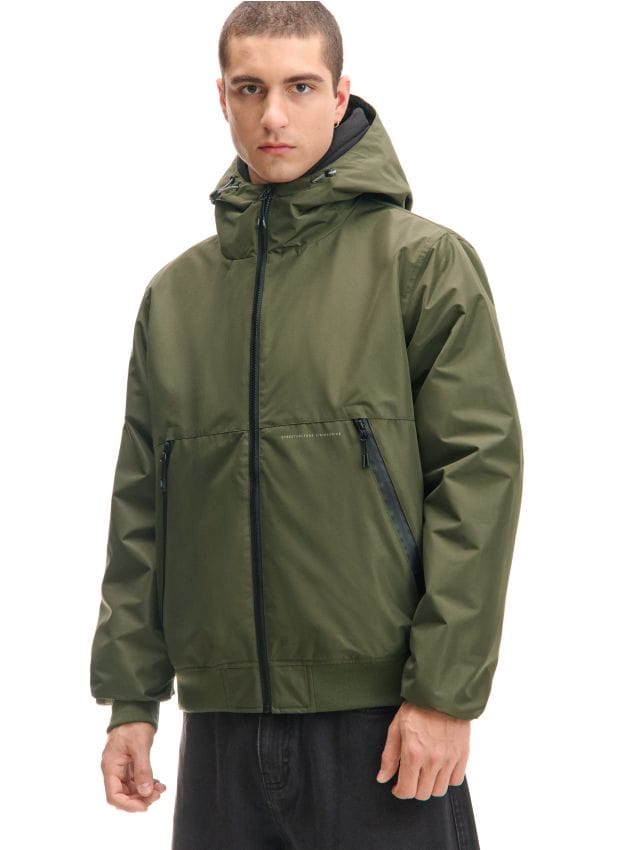 Oliwkowa solidna kurtka z kapturem - CROPP - 161FN-91X