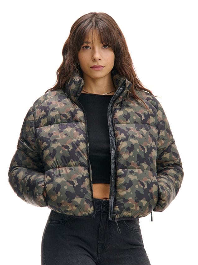 Pikowana kurtka puffer z kapturem - CROPP - 6672I-99M