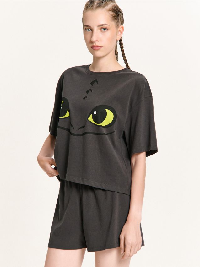 Pijamale cu imprimeu How to Train Your Dragon Culoare negru