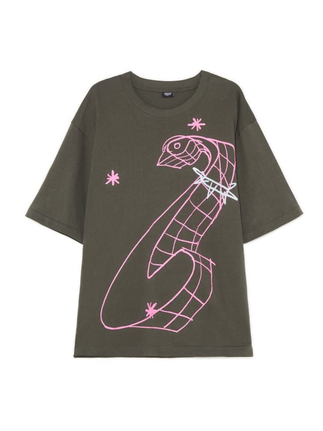 Czarny T-shirt z nadrukiem - CROPP - 3675R-99X
