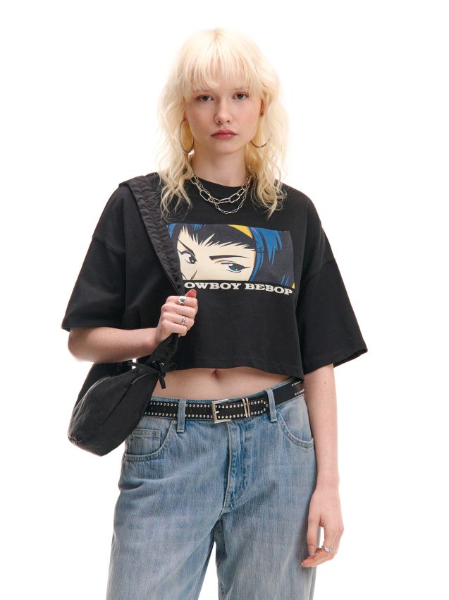 Czarna koszulka oversize ze szczeniakiem - CROPP - 2083K-90M