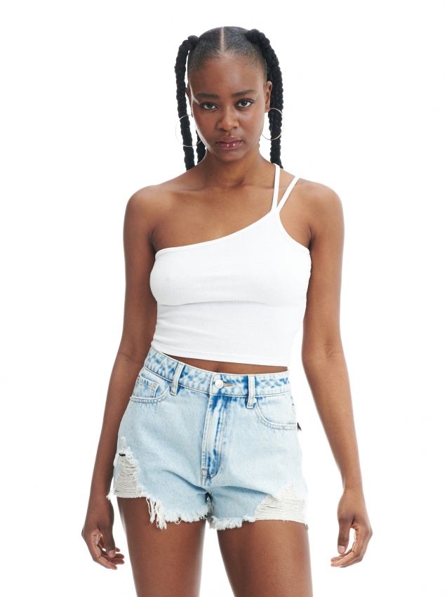 トップス 4kry_a Top scurt Culoare alb - CROPP - 2284W-00X