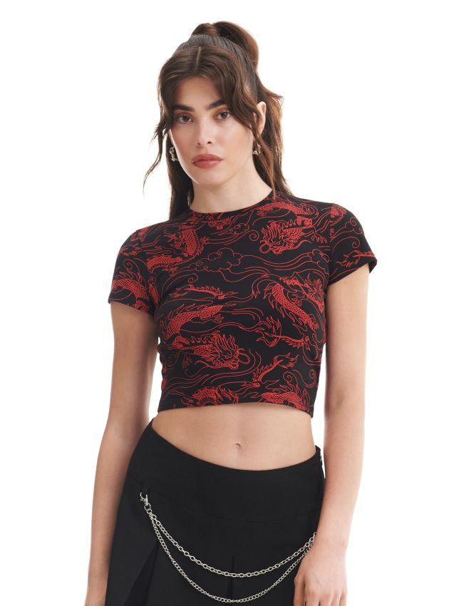 トップス SOLD OUT T-shirt z połyskującym nadrukiem Kolor beżowy - RESERVED