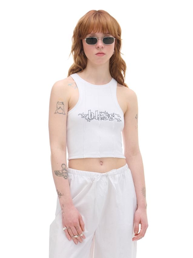 トップス -_-b  2345 Biały top z napisem - CROPP - 2345W-00X