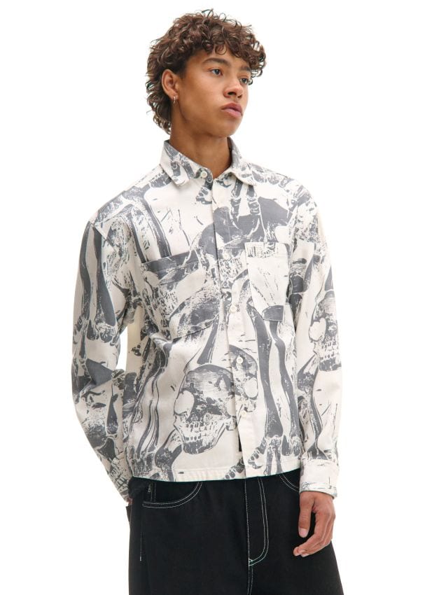 クラネ 21SS ノヴェルロングシャツ 総柄 五分袖 1 ベージュ グレー Сорочка з принтом Колір light grey - CROPP - 251FN-09X
