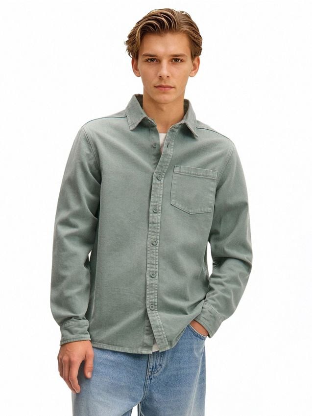 Bawełniana jasnozielona koszula z efektem sprania - CROPP - 258FN-07X