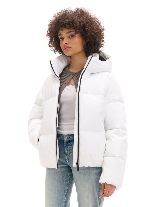 Biała pikowana kurtka z kapturem - CROPP - 289AS-00X