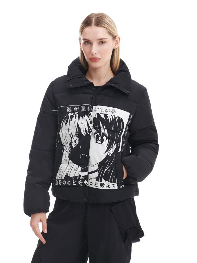 Czarna kurtka puffer Manga - CROPP - 3791W-99M