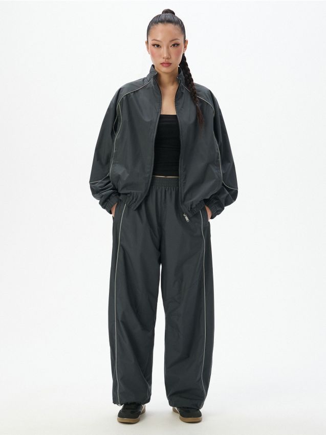 Szare sportowe spodnie wide leg