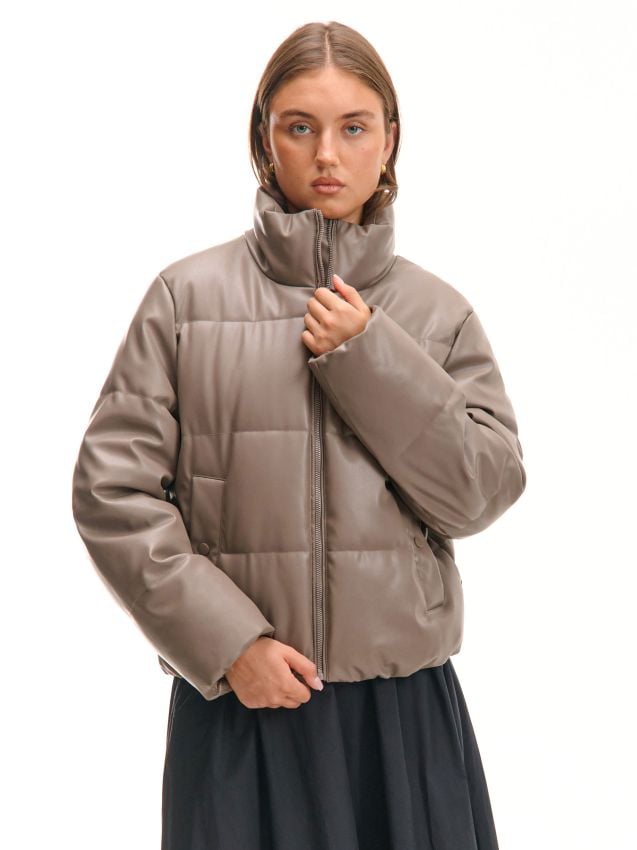 Pikowana kurtka puffer z kapturem - CROPP - 6672I-99M