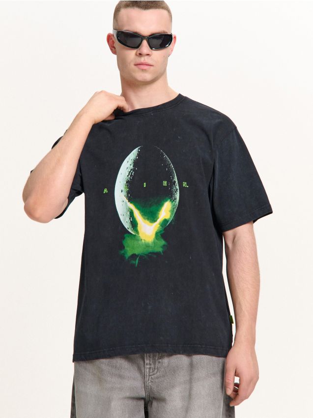 Tricou negru cu imprimeu Alien Culoare negru - CROPP - 496HY-99X