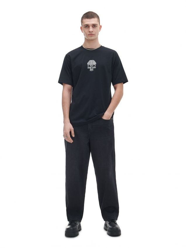 Czarna koszulka z czaszką - CROPP - 5098W-99X