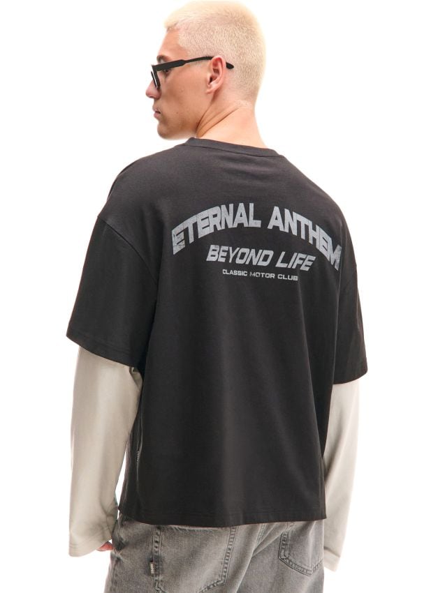 Koszulka longsleeve z napisami - CROPP - 541FN-99X