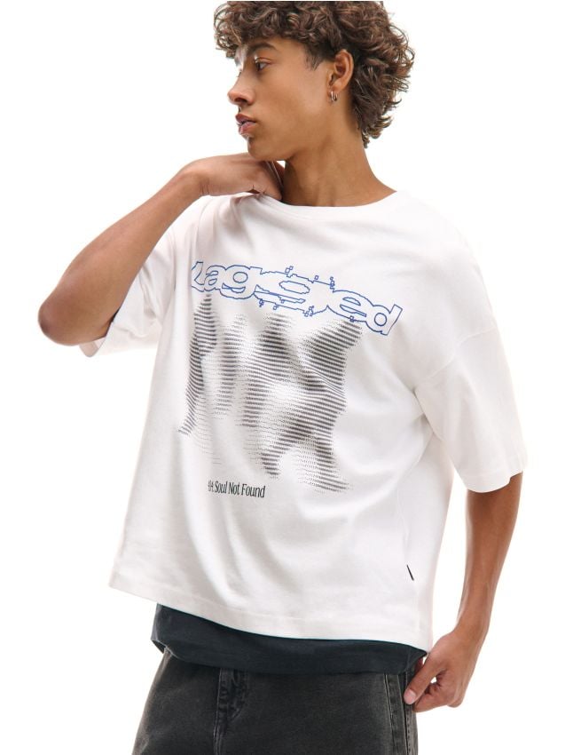 Czarny męski T-shirt z nadrukiem - CROPP - 6467N-99X