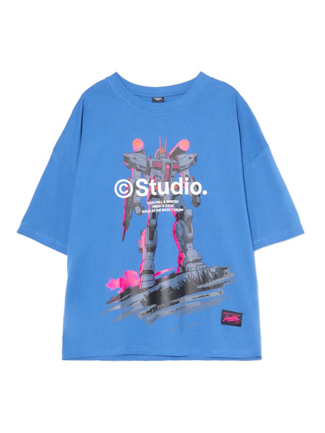 Niebieska koszulka z autorskim nadrukiem - CROPP - 599FN-55X