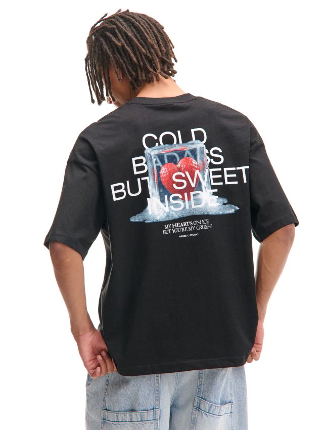 【hirocos】 Czarna koszulka z motywacyjnym sloganem - CROPP - 601DE-99X