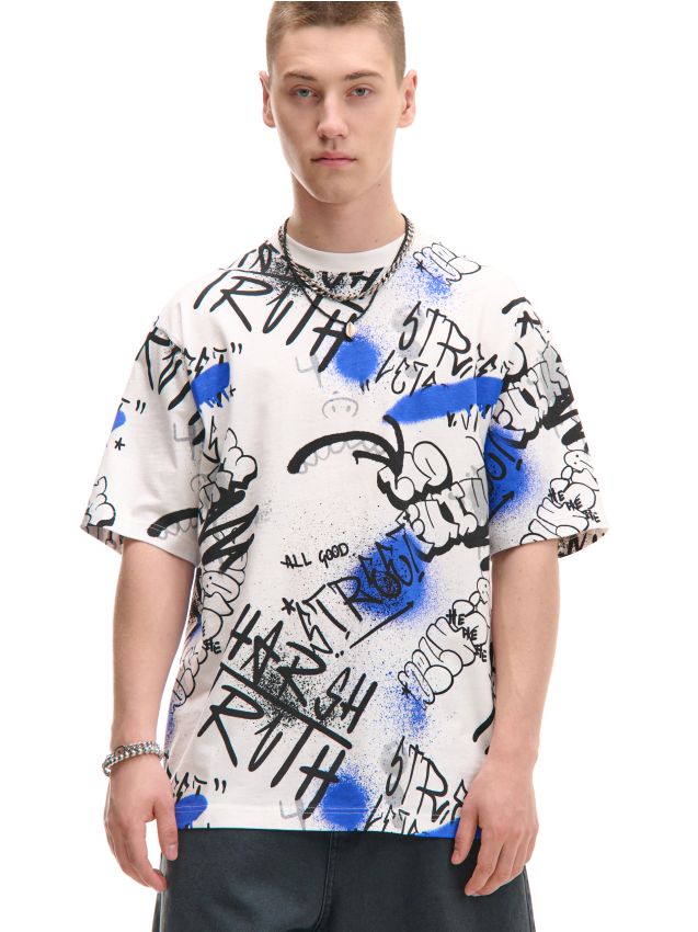 Wzorzysty T-shirt w stylu graffiti - CROPP - 615DE-00X